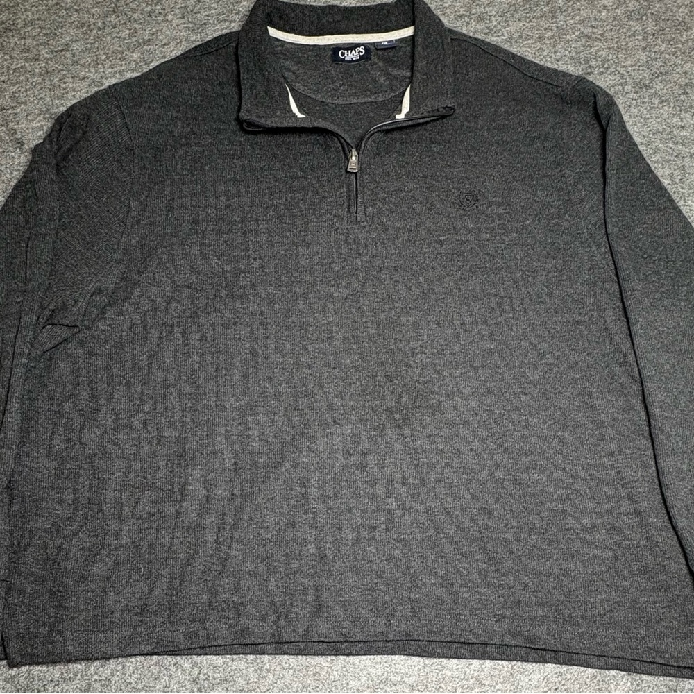 Chaps Men’s Pullover Gray Sweater 1/4 Zip Front Long Sleeve Cotton Blend 4XB